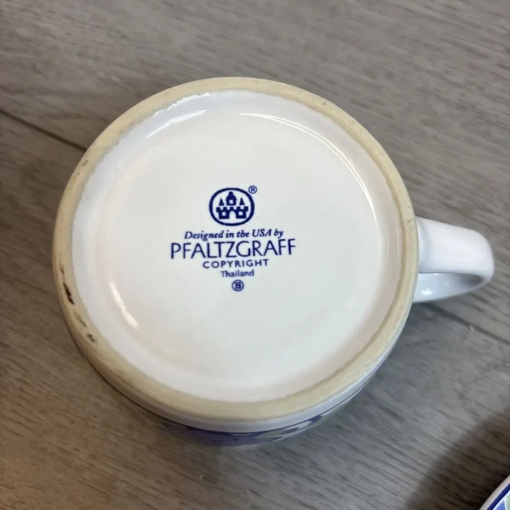 PFALTZGRAFF BLUE ISLE - Set of 2 CUPS & SAUCERS, SUGAR BOWL, and CREAMER